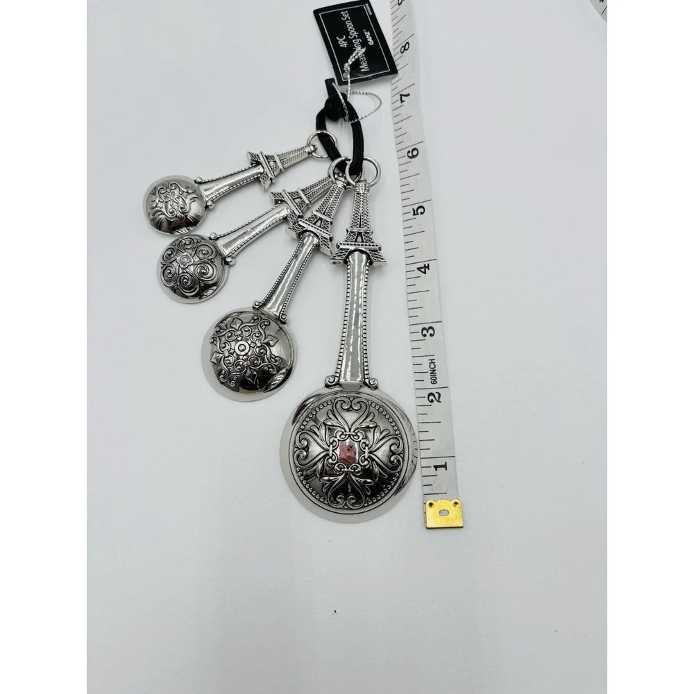 NWT Ganz Paris Eiffel Tower Measuring Spoons Set 4 Pc Fleur de Lis Kitchen Decor